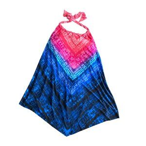 Aqua Green Tie-Dye Halter Swim Dress Cover-Up XL Polyester Blend
